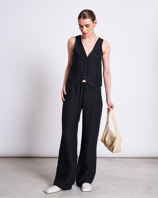 JAN'N JUNE - SJOV Linen Drawstring Pants | Black
