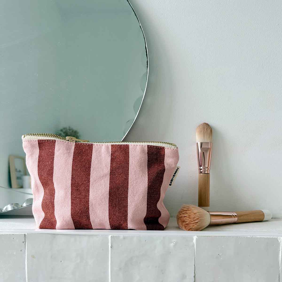 Rose in April - Sofia Kosmetiktasche Stripes Brick/Marshmallow