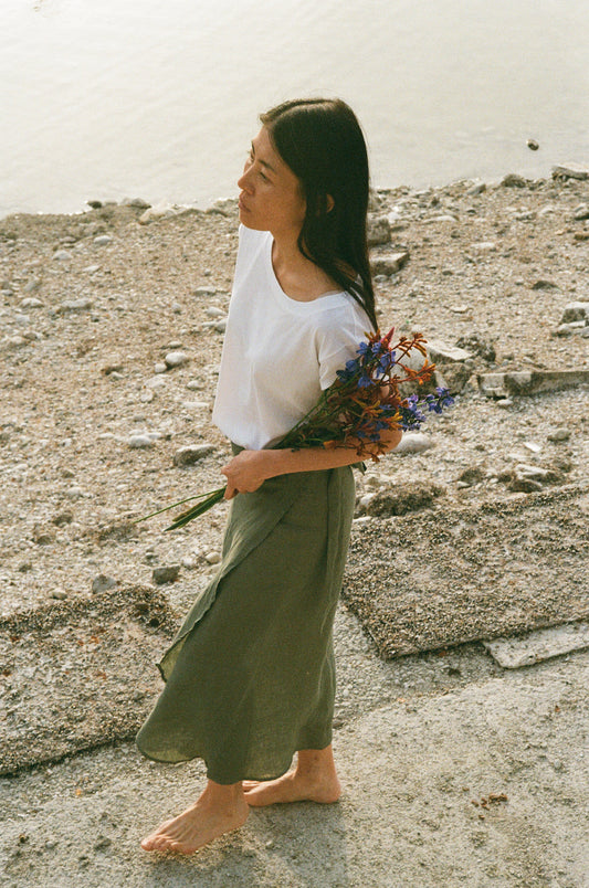 Jungle Folk - Rio Linen Wrap Skirt | Almond Green