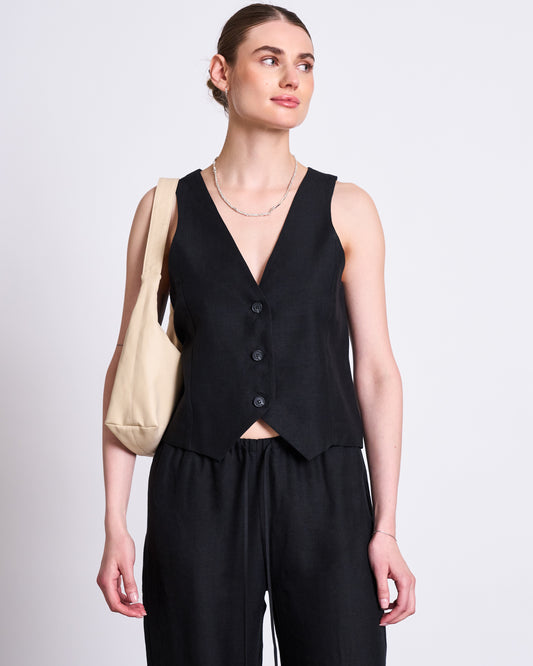 JAN'N JUNE - HVIDE Leinenweste Black