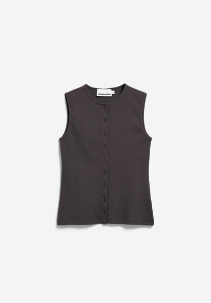 Armedangels - Rib Button Top | Dark Steel