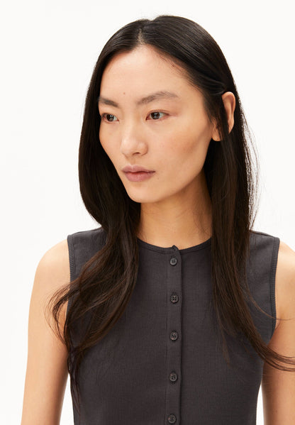 Armedangels - Rib Button Top | Dark Steel