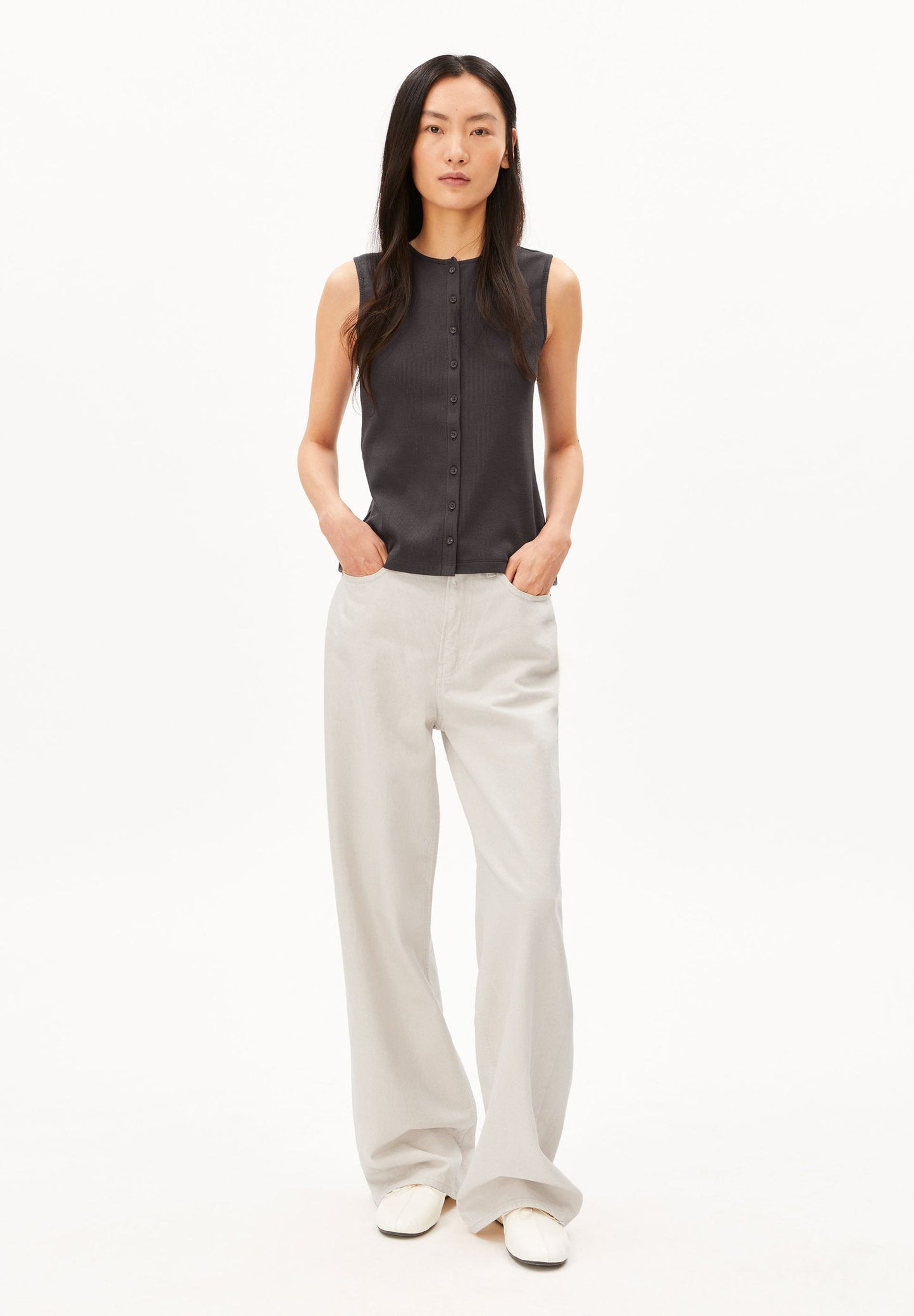 Armedangels - Rib Button Top | Dark Steel