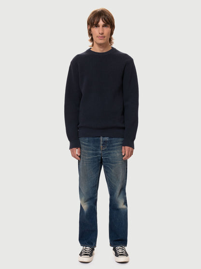 Nudie Jeans - August Rip Cotton Sweater Navy