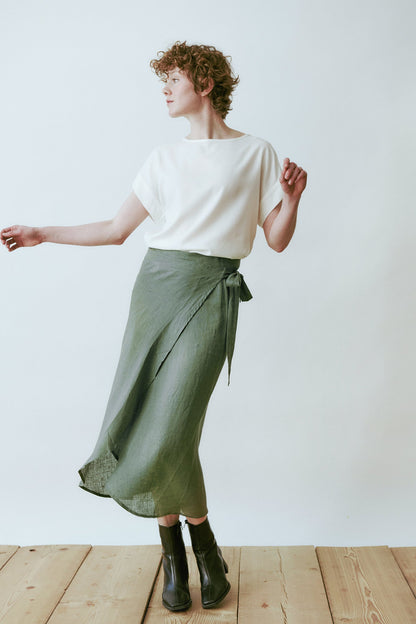Jungle Folk - Rio Linen Wrap Skirt | Almond Green