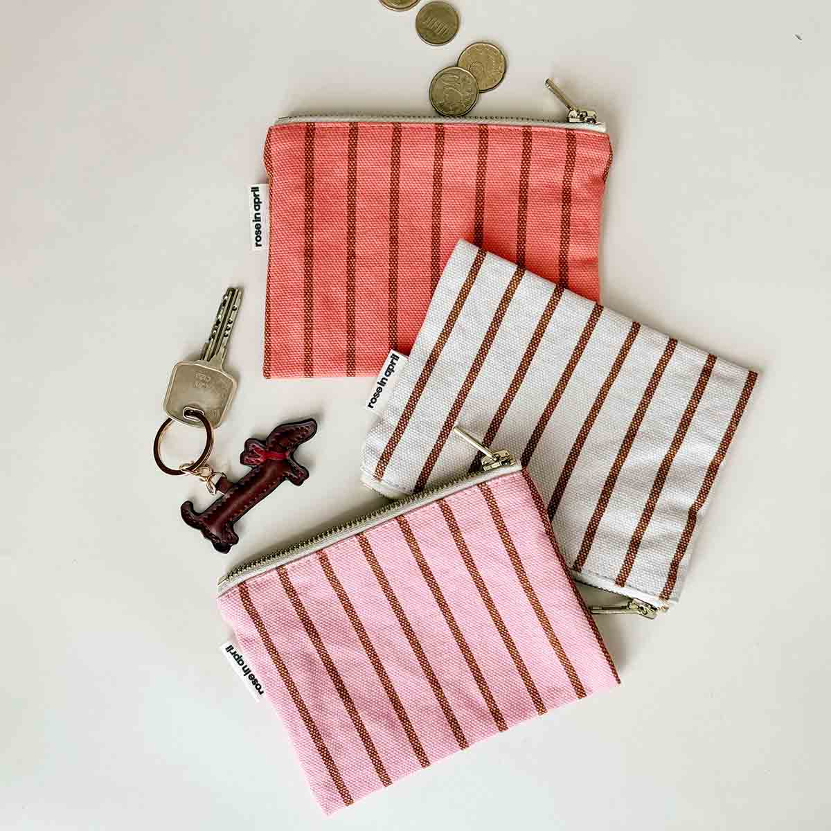 Rose in April - MARIE Portemonnaie | Tennisstreifen Pecan/Greige