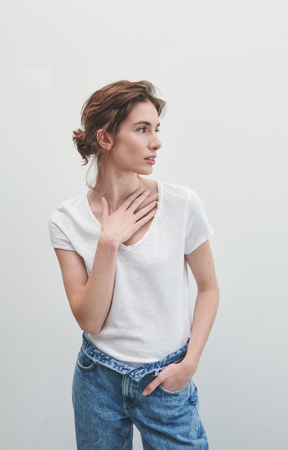 American Vintage - Sonoma T-Shirt V-Neck Blanc