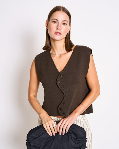 JAN'N JUNE - CORYL Wavy Knit Vest Mud
